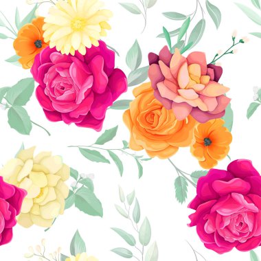 Sarı ve pembe güllerle güzel çiçek desenleri