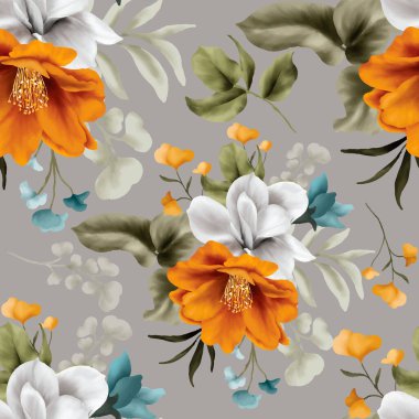 Çiçeksiz desenli sonbahar çiçeği suluboya