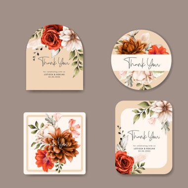 Zarif boho çiçeği ve etiket koleksiyonu şablonunu bırakır