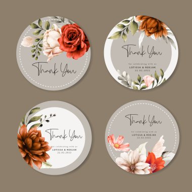 Zarif boho çiçeği ve etiket koleksiyonu şablonunu bırakır