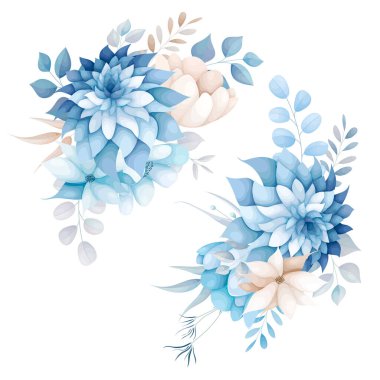 Güzel, beyaz, mavi çiçek buketi.