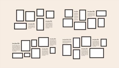 Resim veya fotoğraf çerçevesi kolaj düzenini soyut fotoğraf çerçeveleri ve dijital fotoğraf duvarı şablonunu ayarla