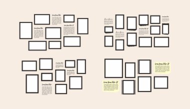 Resim veya fotoğraf çerçevesi kolaj düzenini soyut fotoğraf çerçeveleri ve dijital fotoğraf duvarı şablonunu ayarla