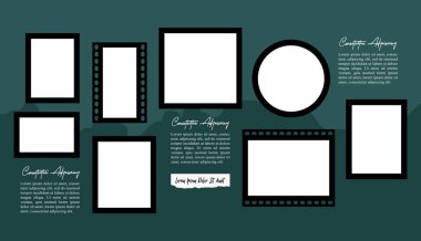 Resim ya da fotoğraf çerçeveli kolaj. çizgi roman sayfası ızgara düzeni soyut fotoğraf çerçeveleri ve dijital fotoğraf duvarı şablonu