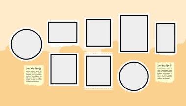 Resim veya fotoğraf çerçevesi kolaj düzeni soyut fotoğraf çerçeveleri ve dijital fotoğraf duvarı şablonu