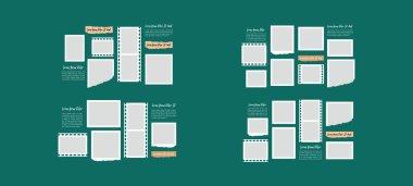 Resim ya da fotoğraf çerçeveli kolaj. çizgi roman sayfası ızgara düzeni soyut fotoğraf çerçeveleri ve dijital fotoğraf duvarı şablonu