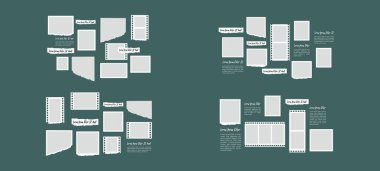 Resim ya da fotoğraf çerçeveli kolaj. çizgi roman sayfası ızgara düzeni soyut fotoğraf çerçeveleri ve dijital fotoğraf duvarı şablonu