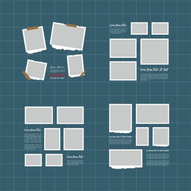 Resim ya da fotoğraf çerçeveli kolaj. çizgi roman sayfası ızgara düzeni soyut fotoğraf çerçeveleri ve dijital fotoğraf duvarı şablonu