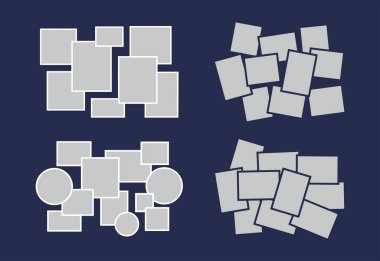 Resim ya da fotoğraf çerçeveli kolaj. çizgi roman sayfası ızgara düzeni soyut fotoğraf çerçeveleri ve dijital fotoğraf duvarı şablonu