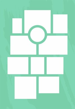 Resim ya da fotoğraf çerçeveli kolaj. çizgi roman sayfası ızgara düzeni soyut fotoğraf çerçeveleri ve dijital fotoğraf duvarı şablonu