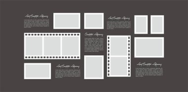 Resim ya da fotoğraf çerçeveli kolaj. çizgi roman sayfası ızgara düzeni soyut fotoğraf çerçeveleri ve dijital fotoğraf duvarı şablonu