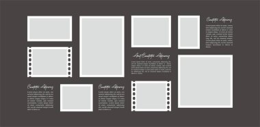 Resim ya da fotoğraf çerçeveli kolaj. çizgi roman sayfası ızgara düzeni soyut fotoğraf çerçeveleri ve dijital fotoğraf duvarı şablonu