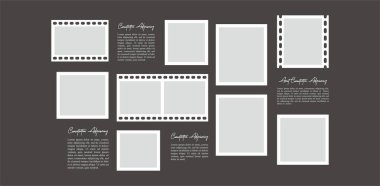 Resim ya da fotoğraf çerçeveli kolaj. çizgi roman sayfası ızgara düzeni soyut fotoğraf çerçeveleri ve dijital fotoğraf duvarı şablonu