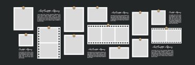 Resim ya da fotoğraf çerçeveli kolaj. çizgi roman sayfası ızgara düzeni soyut fotoğraf çerçeveleri ve dijital fotoğraf duvarı şablonu