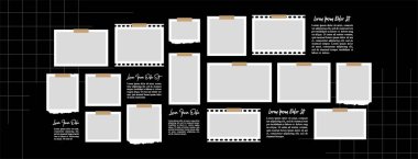Resim ya da fotoğraf çerçeveli kolaj. çizgi roman sayfası ızgara düzeni soyut fotoğraf çerçeveleri ve dijital fotoğraf duvarı şablonu