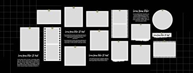 Resim ya da fotoğraf çerçeveli kolaj. çizgi roman sayfası ızgara düzeni soyut fotoğraf çerçeveleri ve dijital fotoğraf duvarı şablonu