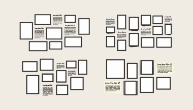 Resim ya da fotoğraf çerçeveli kolaj. çizgi roman sayfası ızgara düzeni soyut fotoğraf çerçeveleri ve dijital fotoğraf duvarı şablonu