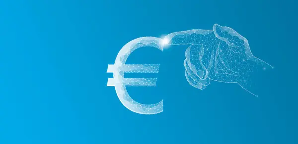 Ręcznie Wyciska Euro Sieci Niebieskim Tle — Zdjęcie stockowe