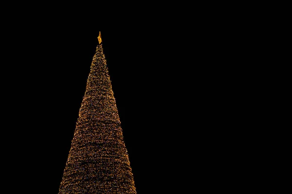 City New Year Tree Decorated Garlands Night — Stock Photo, Image