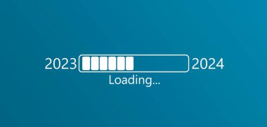 Loading from 2023 to 2024 on blue background