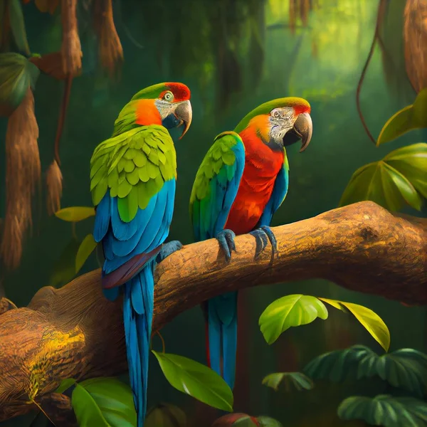 Cockatoo Parrots Sitting Branches Jungle Generative Royalty Free Stock Photos