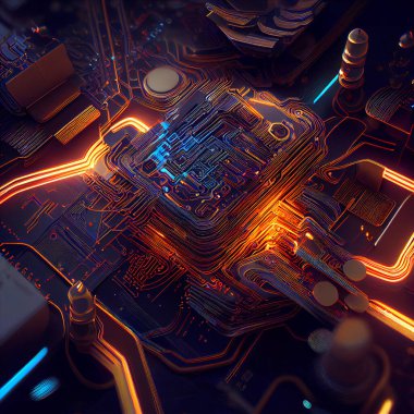 Abstract circuit cyberspace design created with Generative Ai technology
