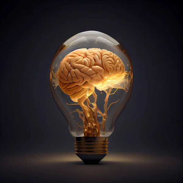 電球の人間の脳 コンセプトのアイデア 代々のAi ストック画像