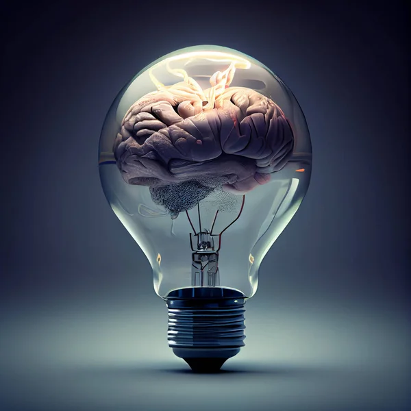 電球の人間の脳 コンセプトのアイデア 代々のAi ストック画像