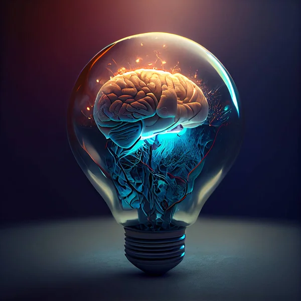 電球の人間の脳 コンセプトのアイデア 代々のAi ストックフォト
