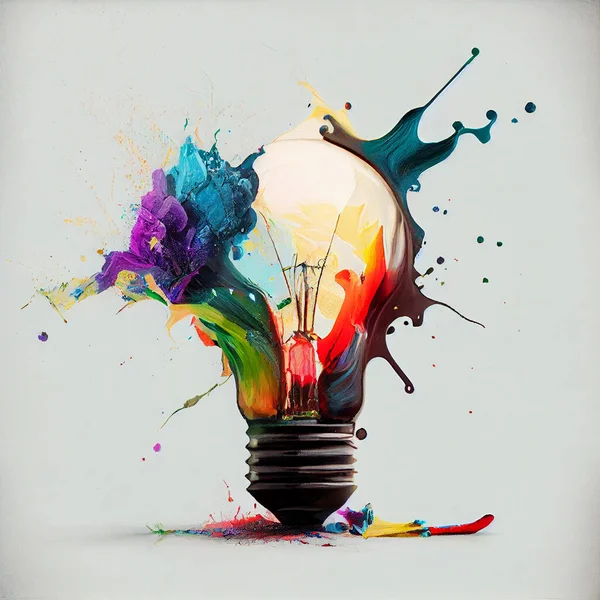 創造性のコンセプト オイルペイントミックスから作られた電球と 愛の生成的なイラスト比率 ロイヤリティフリーのストック画像