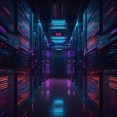 Imagery  servers data center room with computers and storage systems . Generative AI