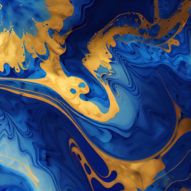 Gold and blue marbling abstract background. Generative ai