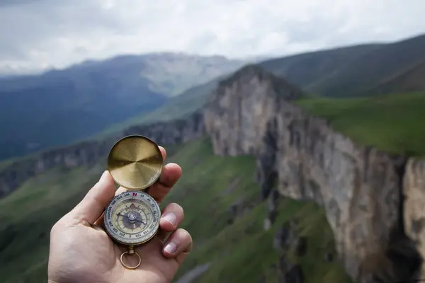 Compass Hand Man Mountain Top Compass Top Mountain Royalty Free Stock Images