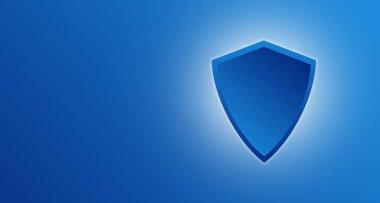 Mavi arka planda mavi kalkan simgesi. Kavram koruması