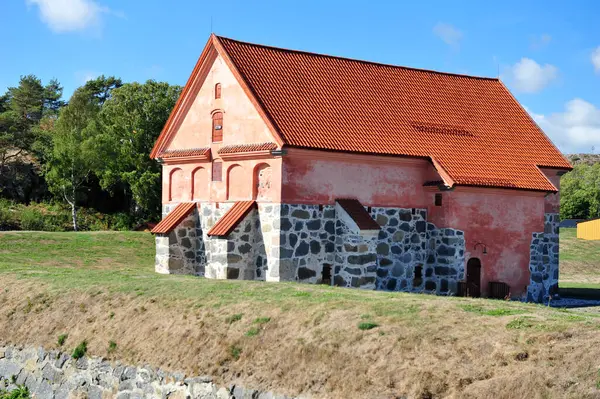 stock image Historic gun powder house in Stavern, Vestfold, Norway. Clear summer day. stavern, vestfold, norway, , historical buildings, military, fortress, military bases, brick buildingsHorizontal photo with copy space.