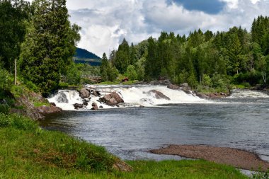 Horizontal photo from waterfalls at Kjaerra Fossepark in Vestfold, Norway. Beautiful summer landscape. clipart