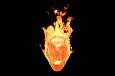 3D Görüntü Siyah Arkaplanda Yanan Kafatası