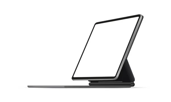 Tablet Stand Tok Billentyűzet Elszigetelt Fehér Háttér Side View Vektorillusztráció — Stock Vector