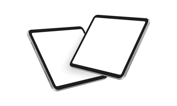Gümüş Tablet Bilgisayarları Boş Yatay Ekranlar Yan Bakış Görünümü Beyaz Stok Illüstrasyon