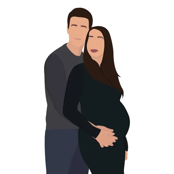 Man Hugging Pregnant Woman Isolated White Background Vector Illustration Vektör Grafikler