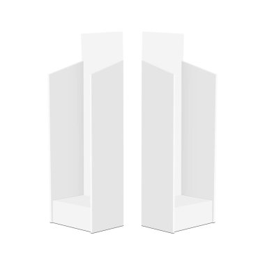 Supermarket Floor Display Stand Mockup For Products, Side View, Isolated on White Background. Vector Illustration