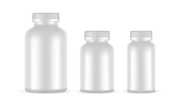 Plastikowe Butelki Suplementy Lub Pigułki Izolowane Białym Tle Ilustracja Wektora — Wektor stockowy