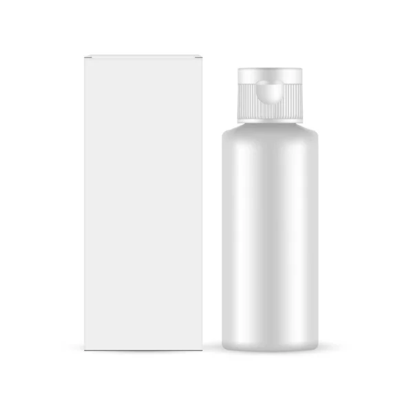 Garrafa Cosmética Plástico Branco Com Tampa Flip Top Caixa Embalagem — Vetor de Stock