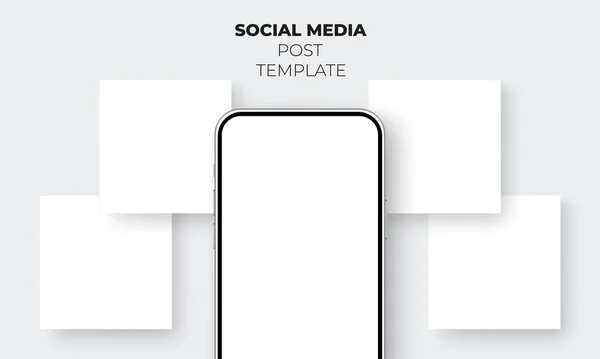 Smartphone Met Blanco Scherm Vierkante Sjablonen Voor Social Media Posts — Stockvector