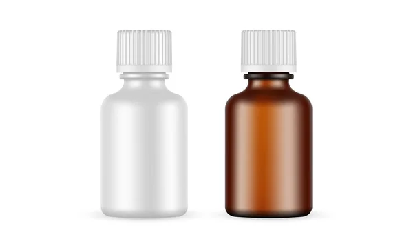 Due Piccole Bottiglie Cosmetiche Con Tappo Vite Isolate Sfondo Bianco — Vettoriale Stock