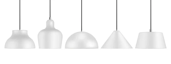 Set Med White Ceiling Hanging Lampor Isolerad Vit Bakgrund Vektor — Stock vektor