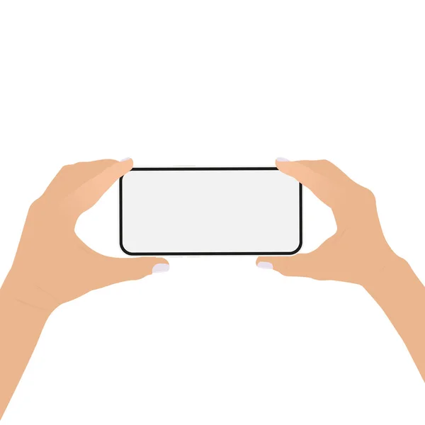 Ženské Ruce Držící Smartphone Prázdnou Obrazovkou Izolované Bílém Pozadí Vektorové — Stockový vektor