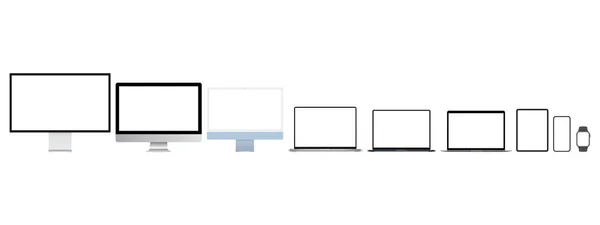 Set of Modern Electronic Devices. Computers, Laptops, Tablets, Phones, Watches. Vector Illustration
