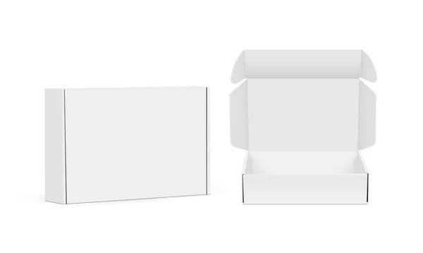 Two Blank Packaging Boxes Mockups, Open and Closed, Isolated on White Background. Vector Illustration