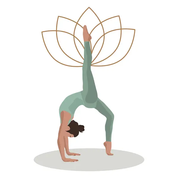 Chica Uniforme Deportivo Verde Yoga Pose Symbol Lotus Background Ilustración — Vector de stock